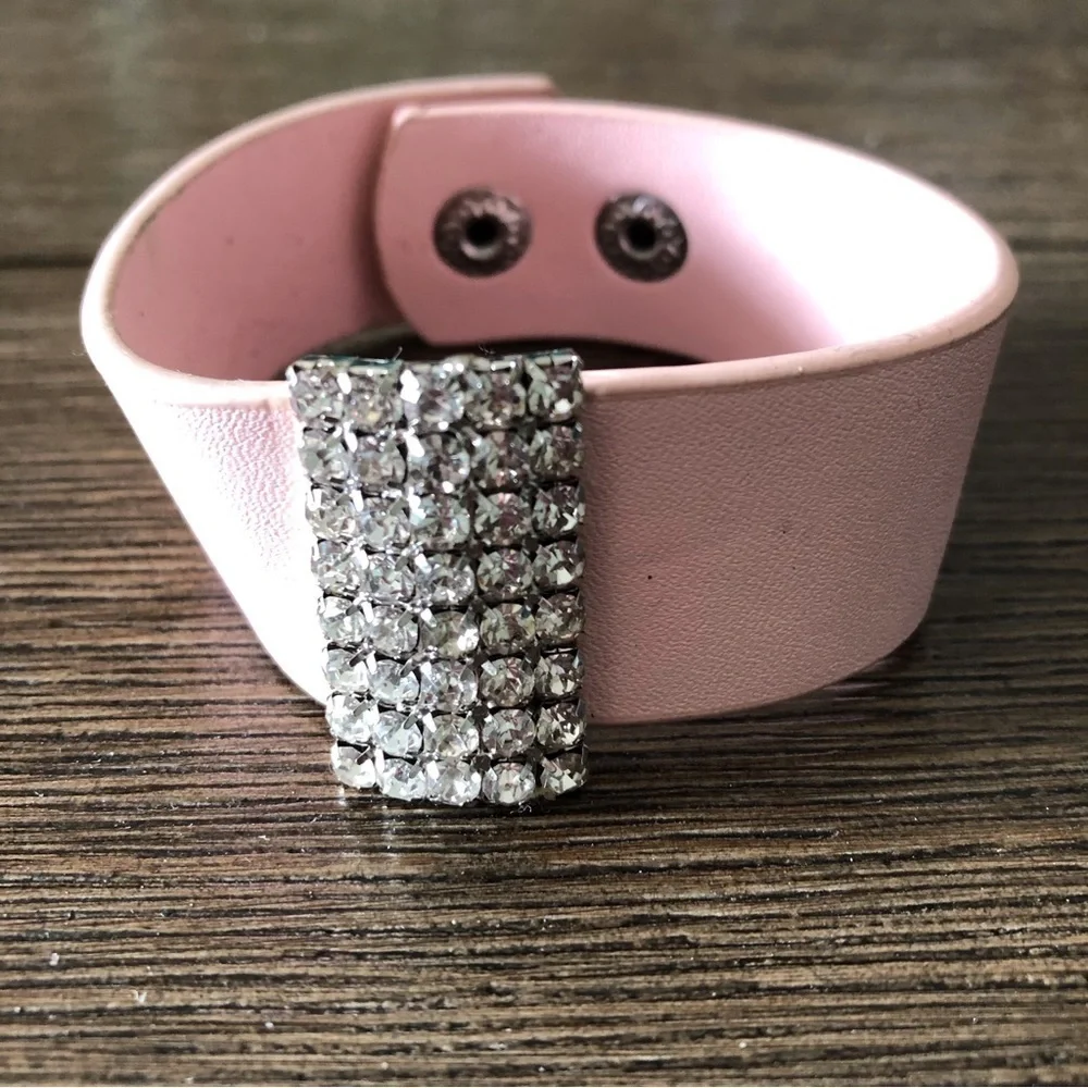 Faux Leather pink button cuff